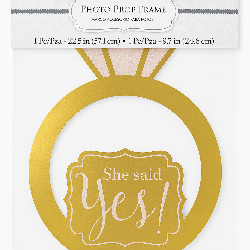 "She Said Yes" Engagement Photo Booth Frame Kit - Gold Ring with Diamond, 22.5-Inch