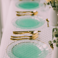 9 In. Mint/Gold Petal Plates | 20 Count