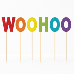 Glittery "Woohoo" Cake Picks - 6 Pack