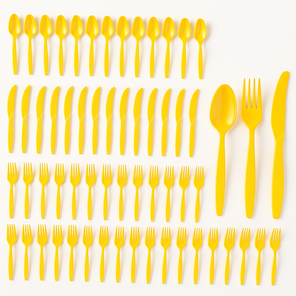 Sunshine Yellow Plastic Cutlery Set - 64 Pieces