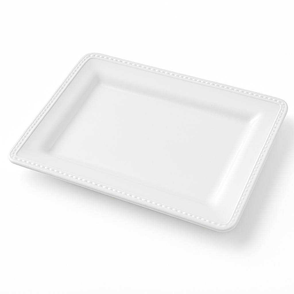 Elegant White Beaded Melamine Serving Tray - 16 Inch