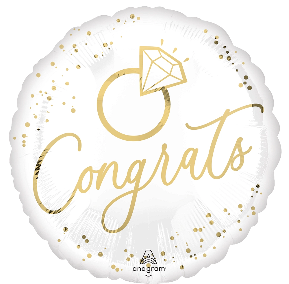 Elegant White & Gold Wedding Mylar Balloon