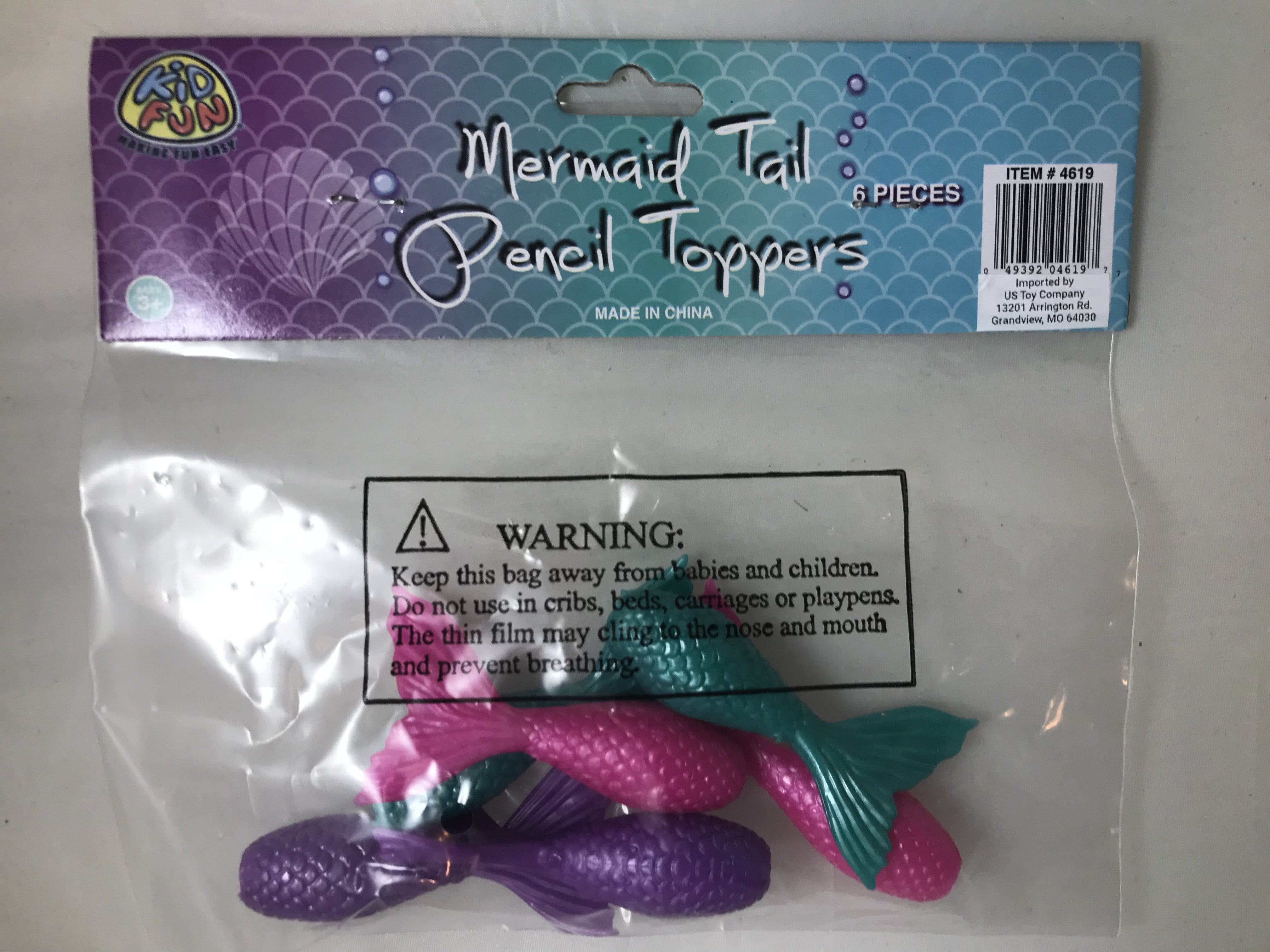 Mermaid Tail Pencil Toppers/6 Per Pkg