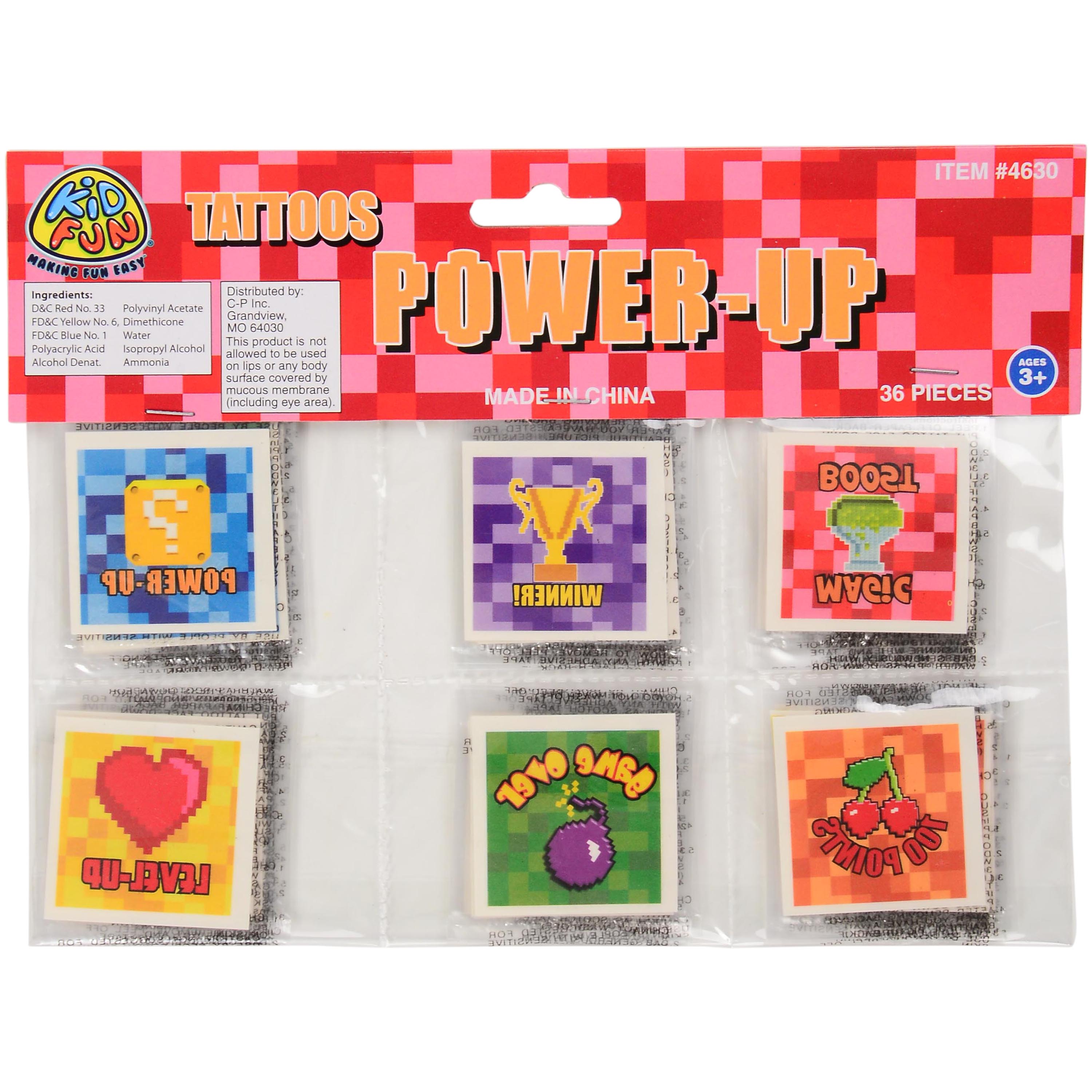 Power Up Tattoos/36 Per Pkg
