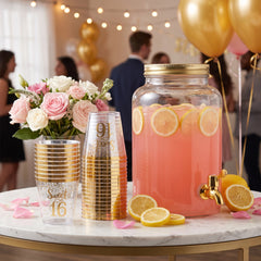 Sweet 16 Metallic Gold Plastic Cups, 9oz, 30 Pack