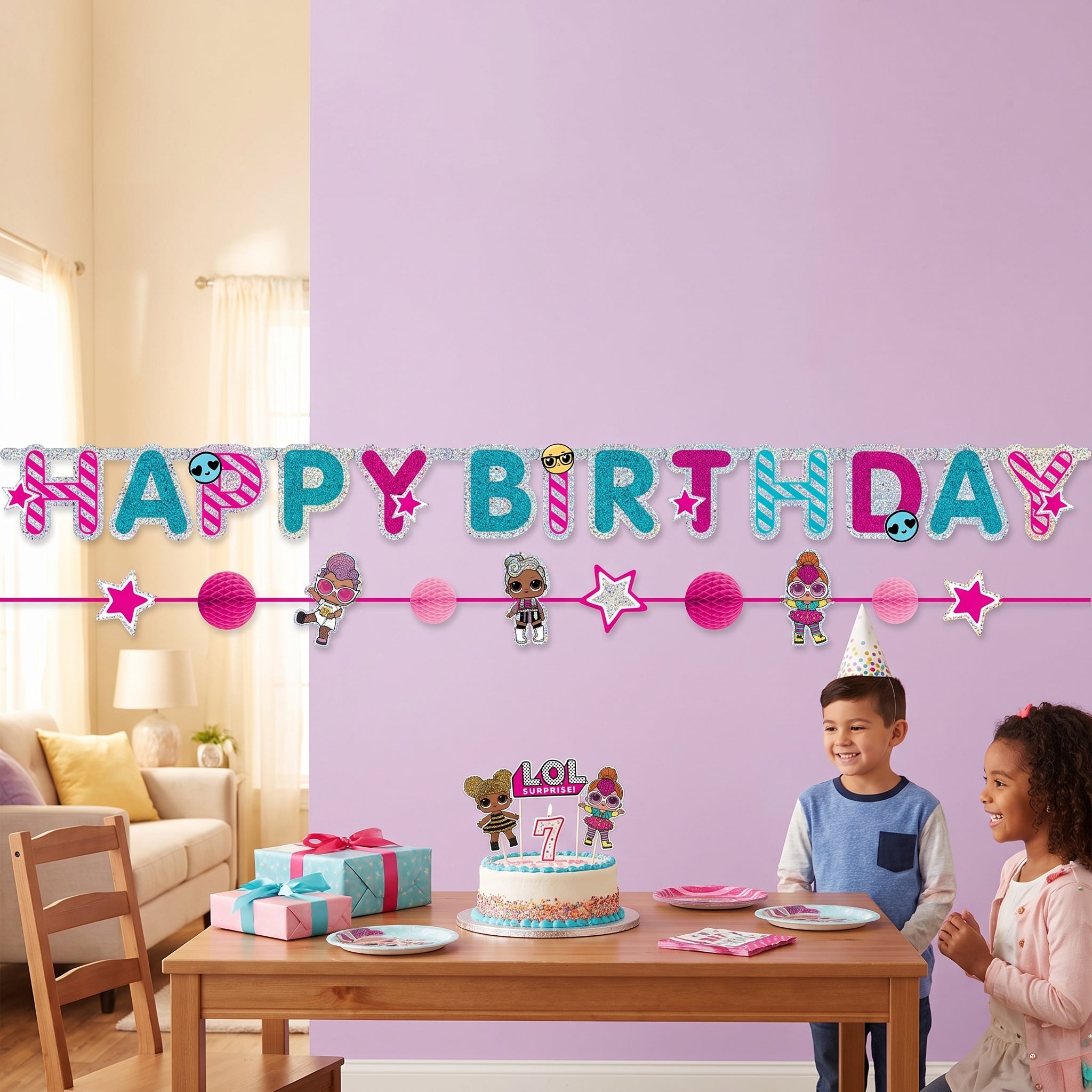 LOL Surprise! "Happy Birthday" Banner Kit with Characters and Pink Accents
