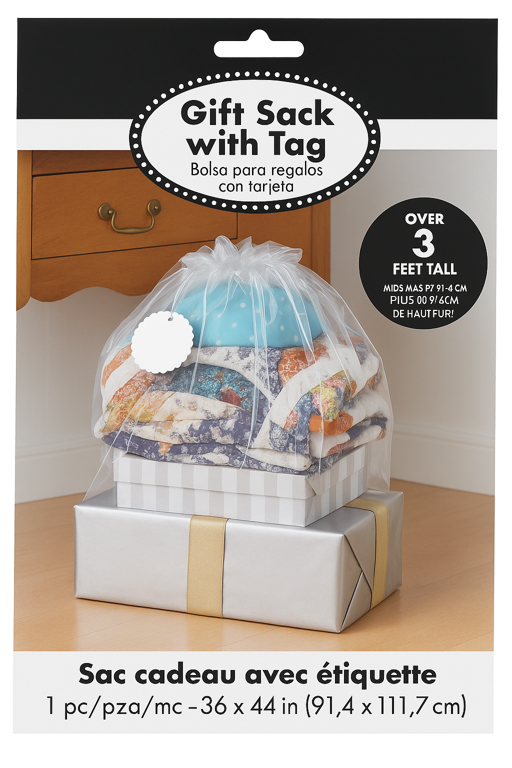 Clear Reusable Gift Sack with Tag - 3 ft