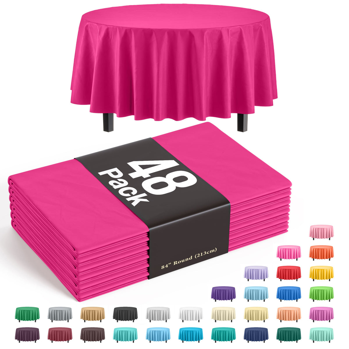 Cerise Round Plastic Table Cover | Case of 48
