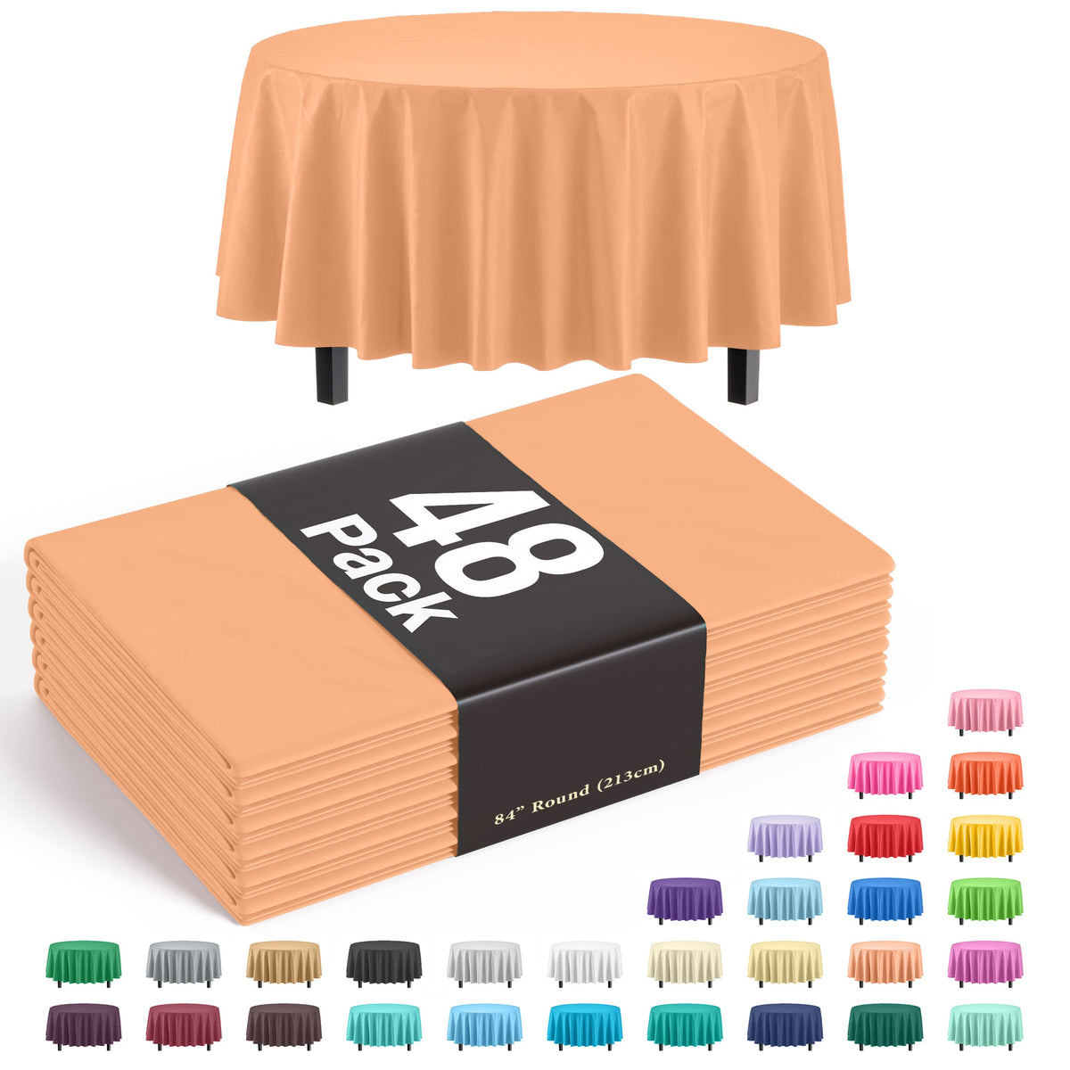 Round Peach Plastic Table Cover | Case of 48