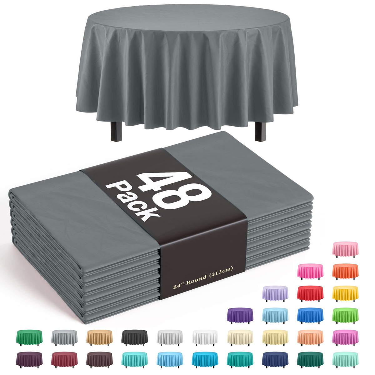 Round Silver Plastic Table Cover | Case of 48