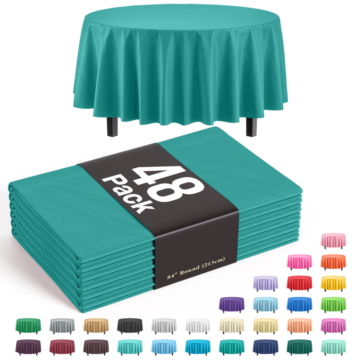 Round Teal Plastic Table Cover | Case of 48