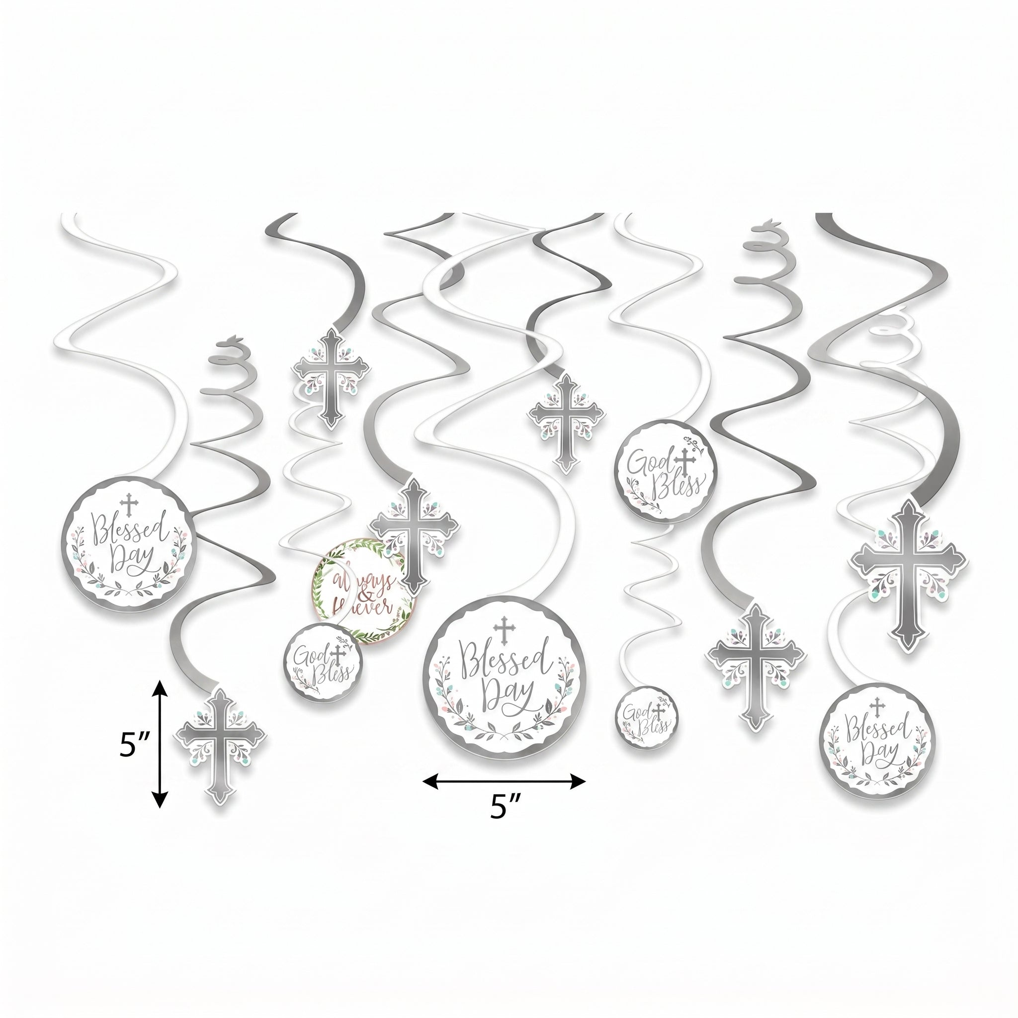 Silver Cross Holy Day Swirl Decorations - 12 Pack