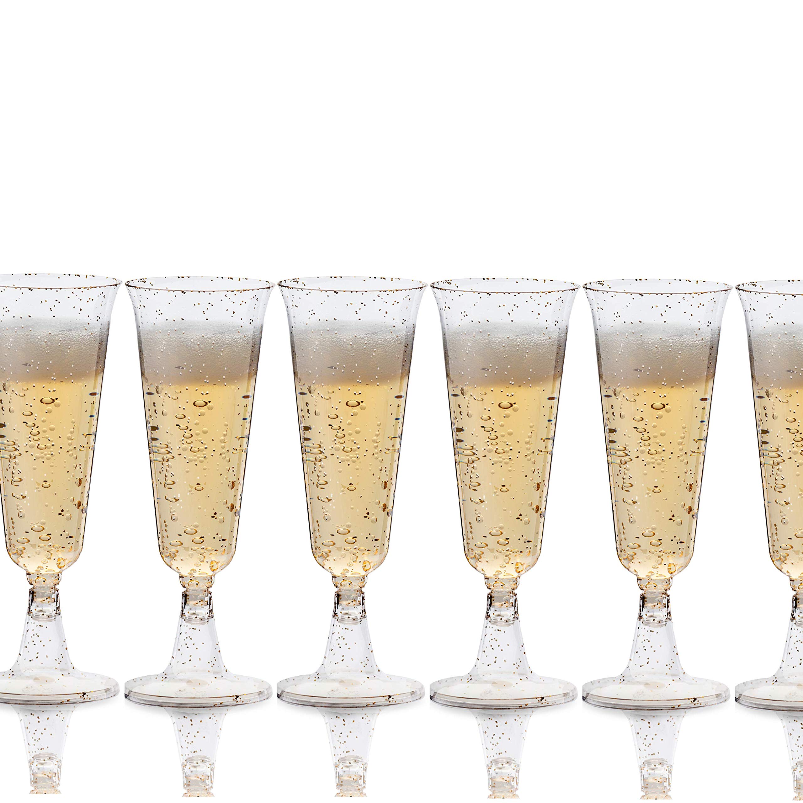 5 Oz. Gold Sparkle Plastic Flute Glasses | 144 Qty