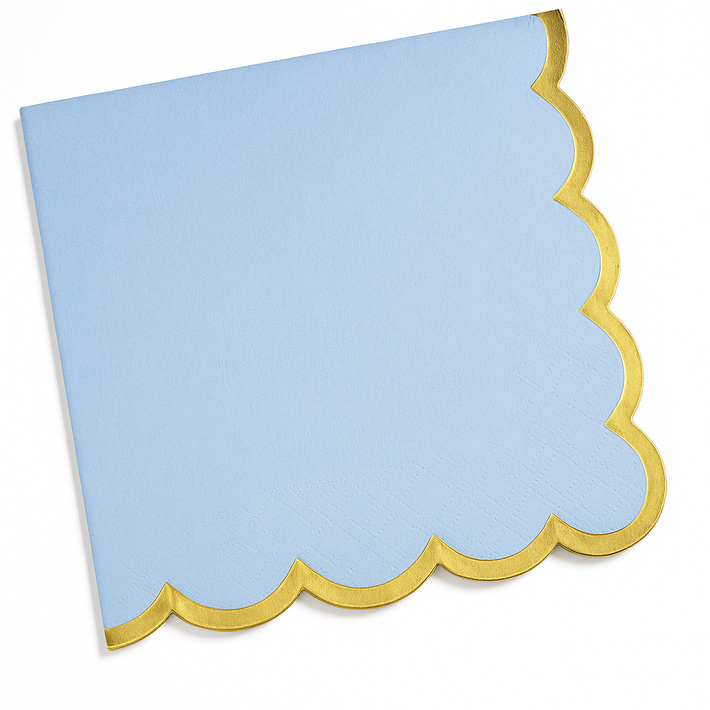 Scalloped Edge Hot Stamped Beverage Napkins - Ice Blue