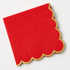 Red Scalloped Edge Hot Stamped Beverage Napkins - 5 In. X 5 In.