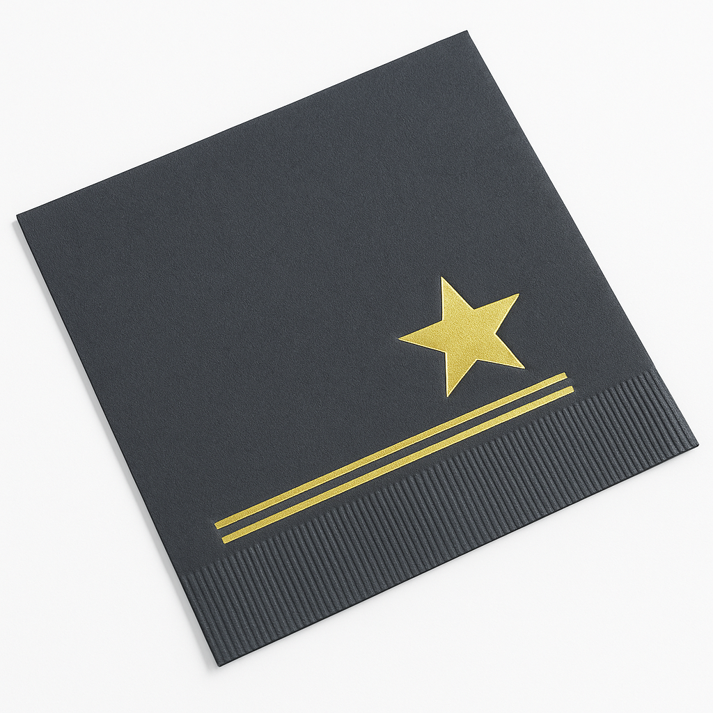 Elegant Dark Grey Beverage Napkin with Gold Hot Stamp