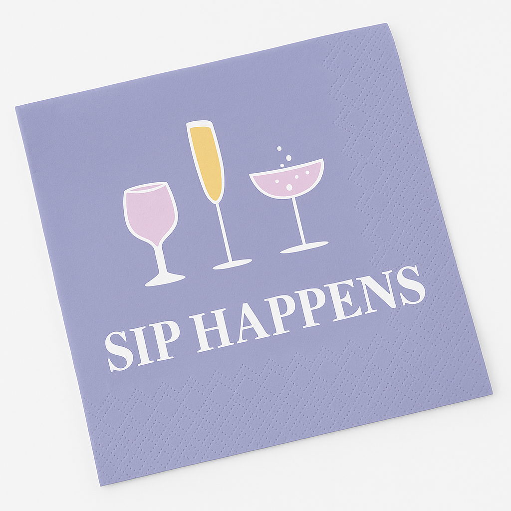 "Sip Happens" Cocktail Beverage Napkins - 5 In. X 5 In.