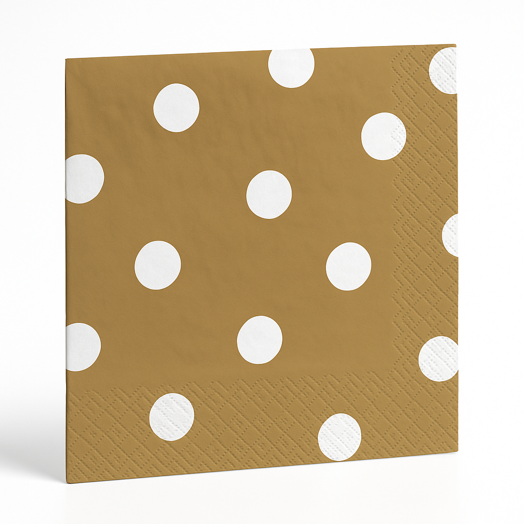 Gold Dot Border Beverage Napkins - Printed Ensemble - 5 In. X 5 In.