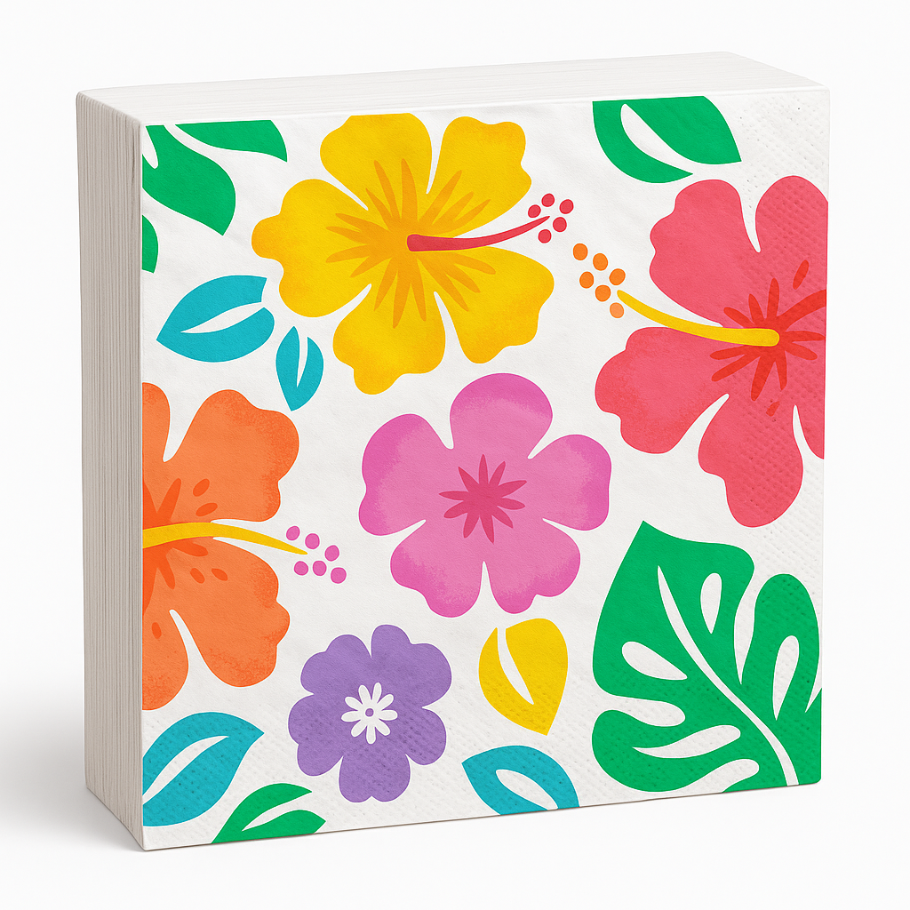 Tropical Hibiscus Summer Beverage Napkins - 5 In. X 5 In.
