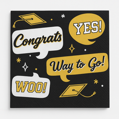 "Congrats Way to Go" Graduation Beverage Napkins - 16 Pack, Black/Gold