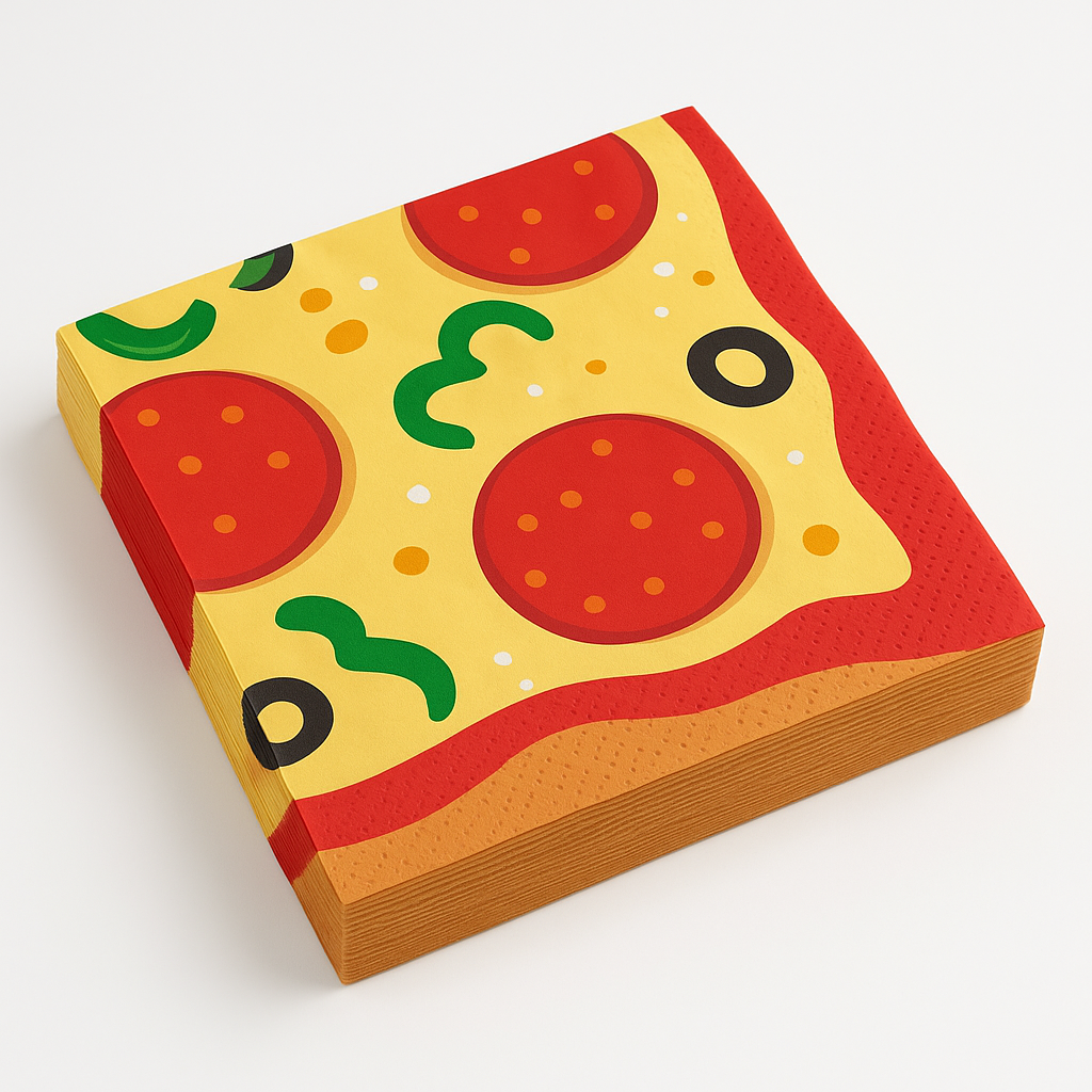 Pizza Party Printed Beverage Napkins, 5-Inch, 16-Pack