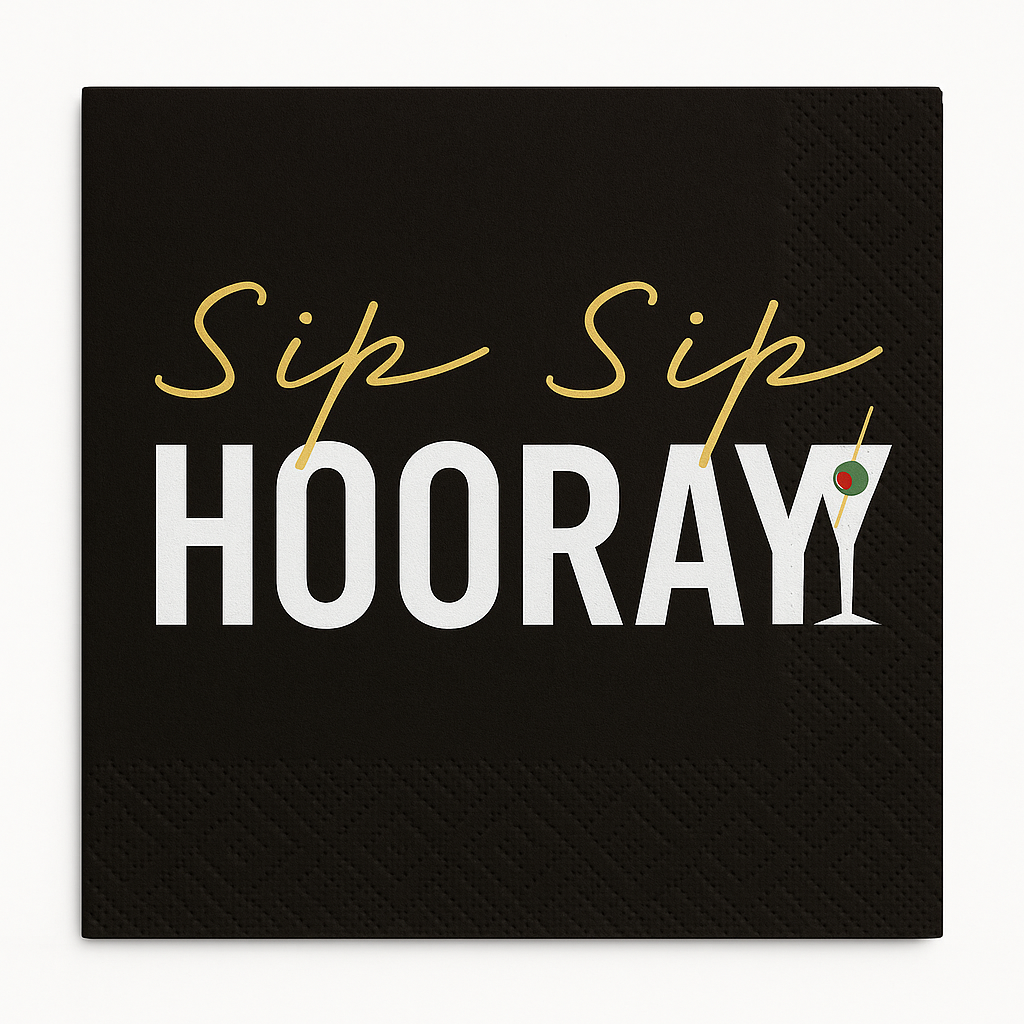 Sip Sip Hooray Cocktail Beverage Napkins, 20-Pack - 5 In. X 5 In.