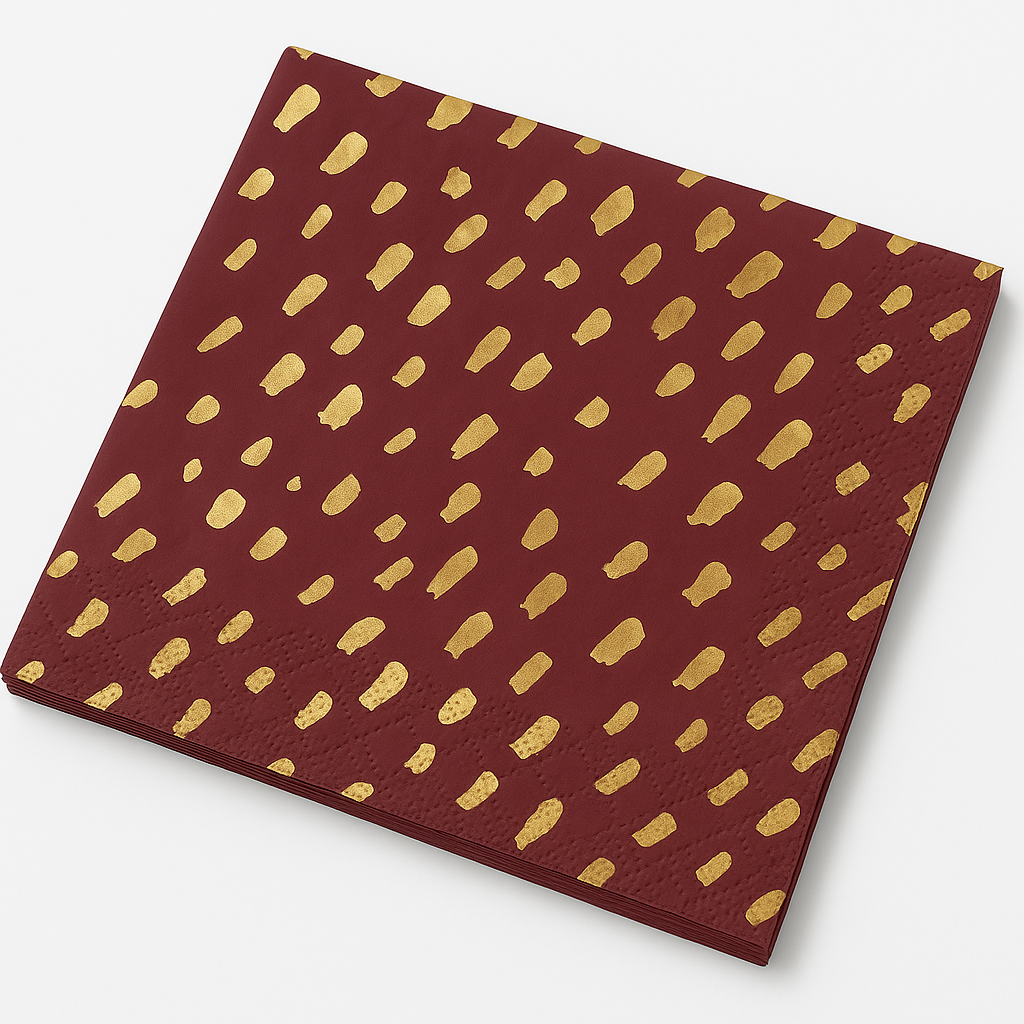 Red & Gold Brushed Dots Cocktail Beverage Napkins, 20-Count