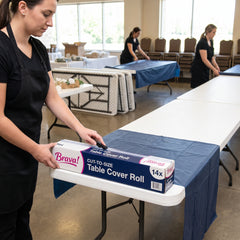 True Navy Plastic Table Cover Roll with Built-In Slide Cutter - 54 in x 126 ft