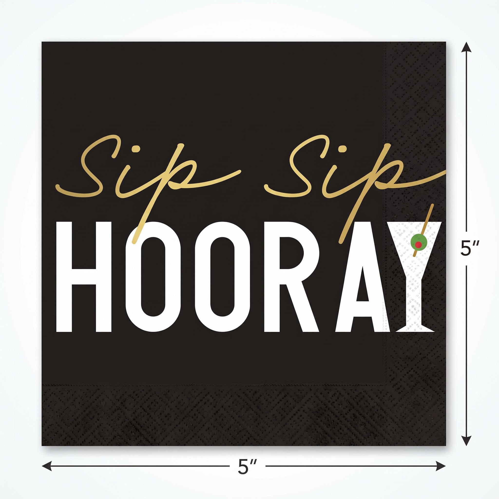 Sip Sip Hooray Cocktail Beverage Napkins, 20-Pack - 5 In. X 5 In.
