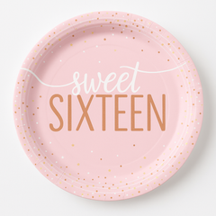 Sweet Sixteen Pink and Rose Gold Dessert Plates, 7-Inch, 8-Pack