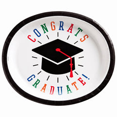 "Congrats Grad!" 12" Oval Graduation Paper Plates, 50-Pack