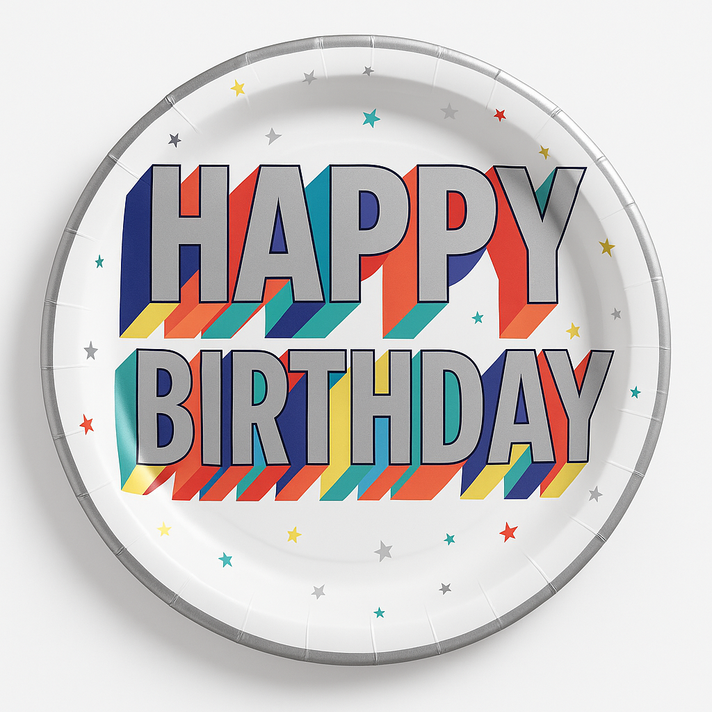 Vibrant Happy Birthday Metallic 9" Round Plate