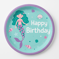 8.5" Mermaid Birthday Paper Plates - Set of 8