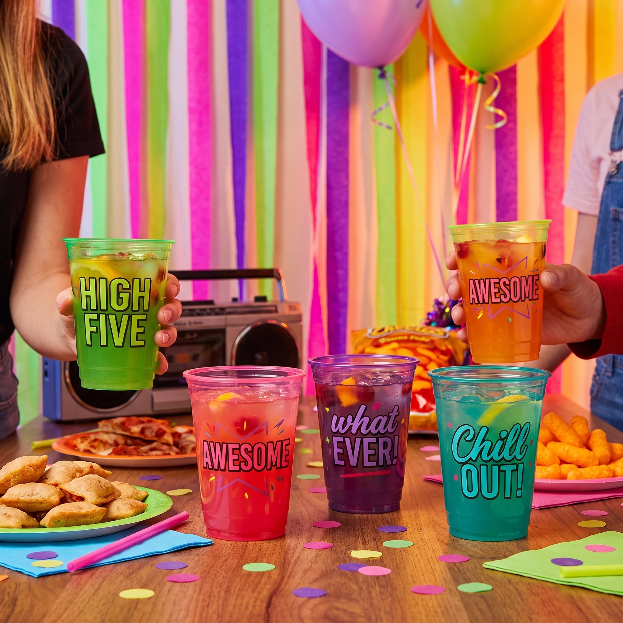 Awesome '80s Metallic Printed Plastic Cups, 10oz, 20 Pack