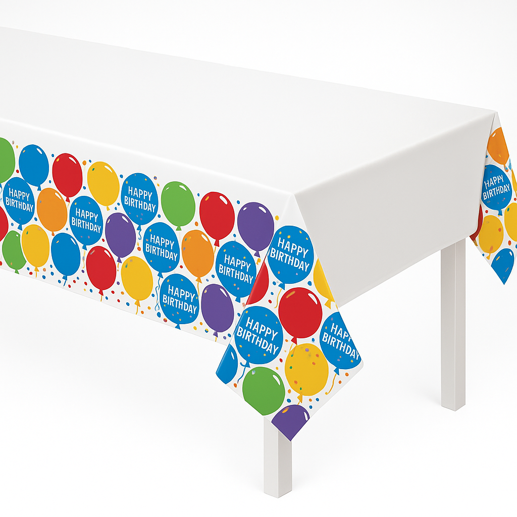 Colorful Balloon Birthday Celebration Plastic Table Cover - 3 Pack