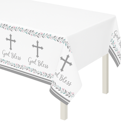 God Bless Holy Day Plastic Table Cover ‚Äì 54" x 102" Reusable Decoration