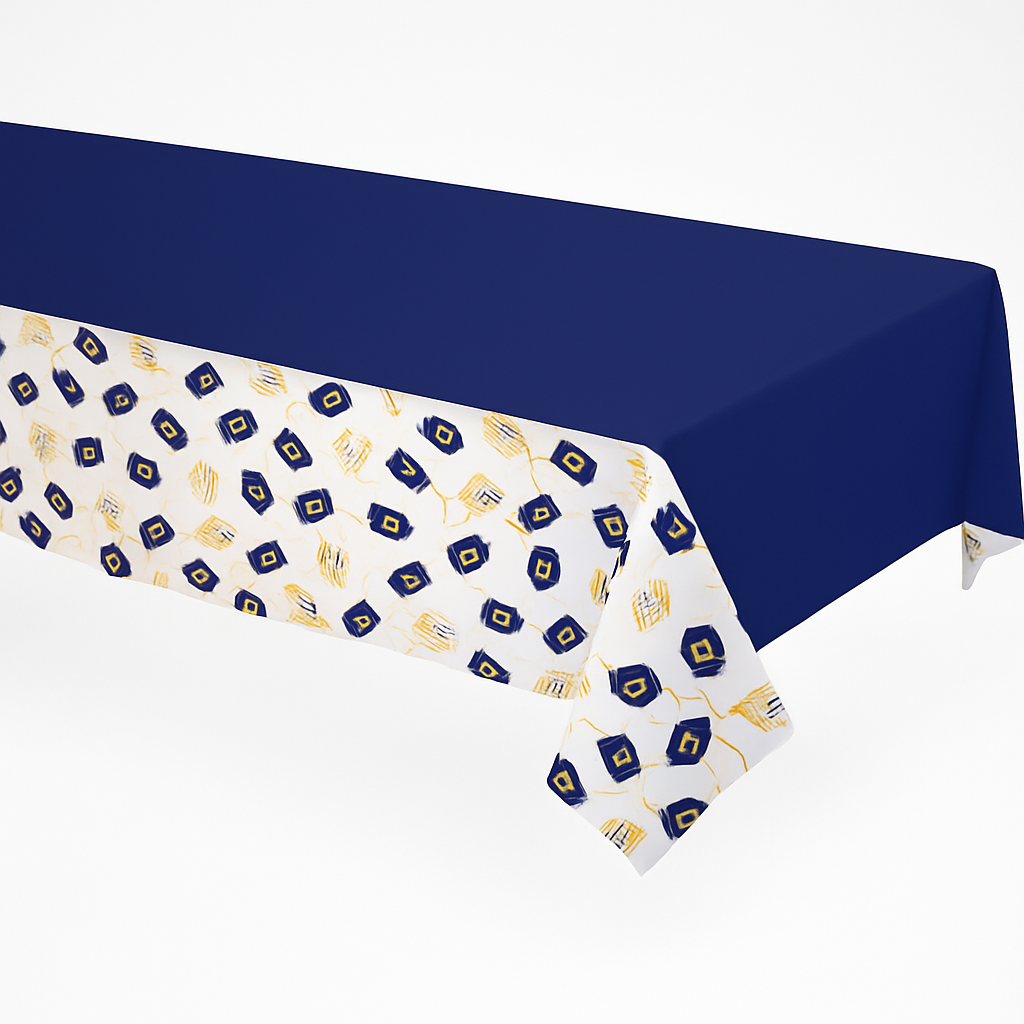 Festive Hanukkah Dreidel and Menorah Plastic Table Cover - 54" x 102"