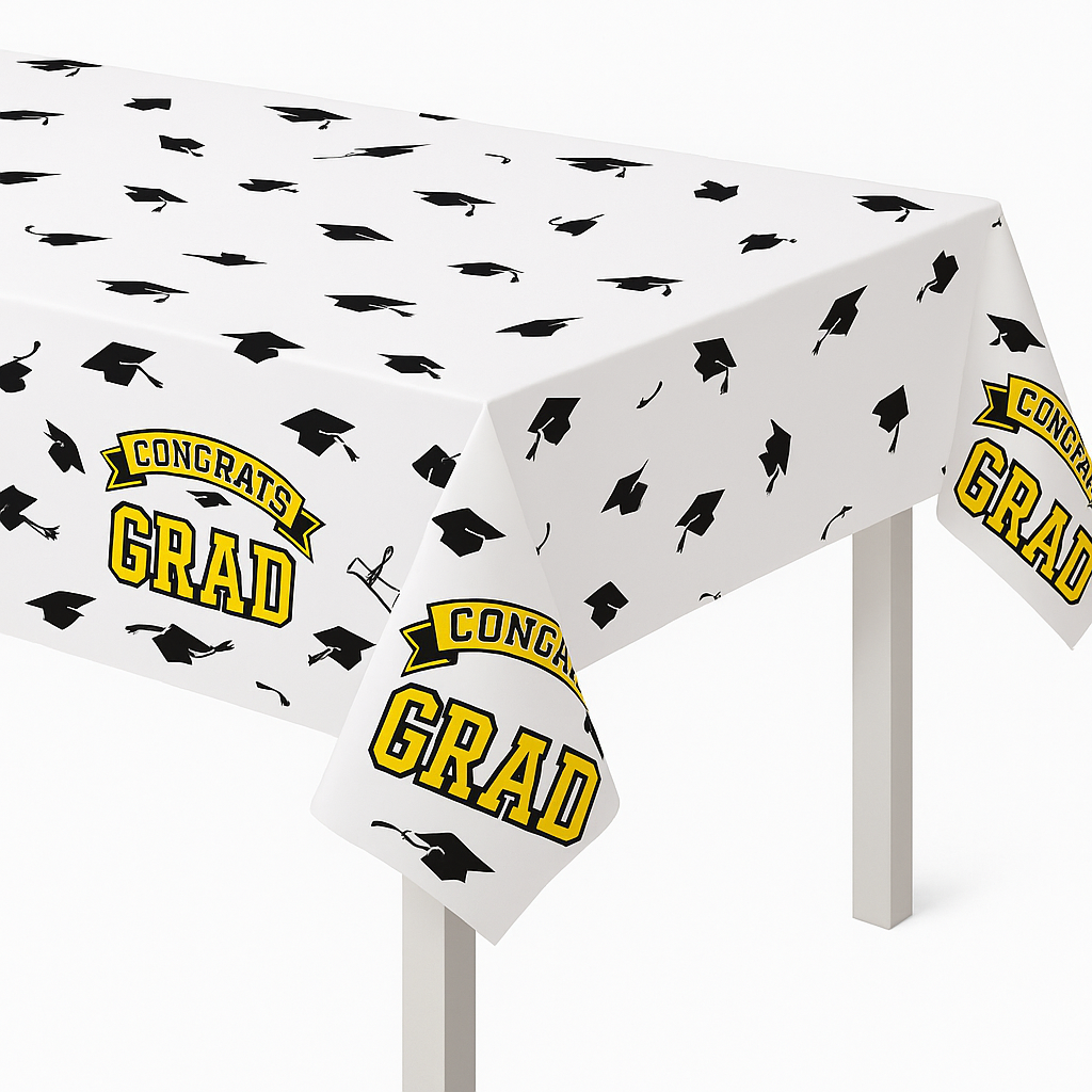 True to Your School Graduation Yellow Plastic Table Cover, 54x84-Inch