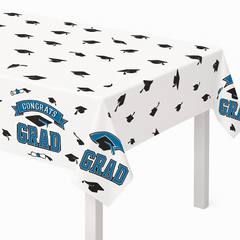 "Congrats Grad" Navy Blue Plastic Table Cover - 54x84 inches