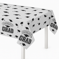 "Congrats Grad" Silver Plastic Table Cover ‚Äì Graduation Celebration