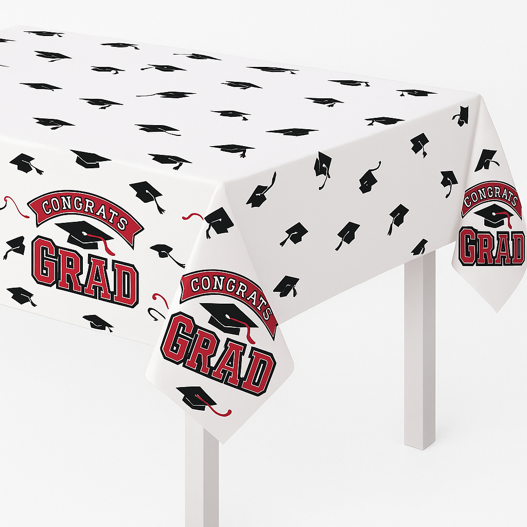 Congrats Grad Maroon Plastic Table Cover - 54x84-Inch
