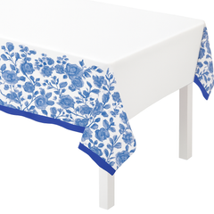 Blue Regency Floral Plastic Table Cover