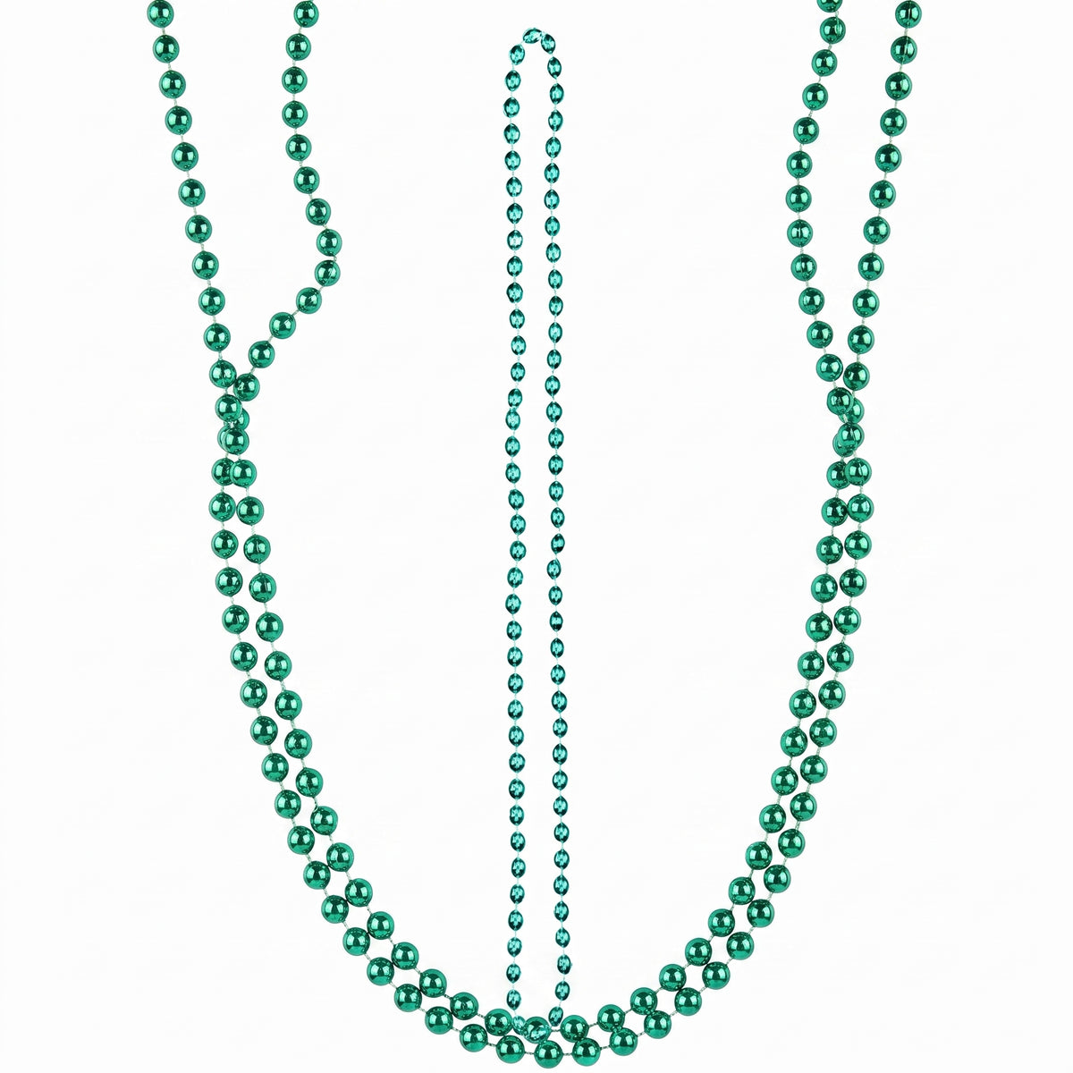 Festive Green Metallic Bead Necklace - 30" Costume Accessory