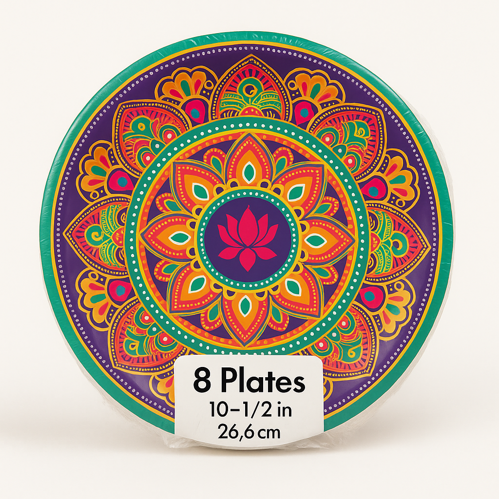 Diwali Rangoli Dream Paper Plates - 10.5 Inch, 8 Pack