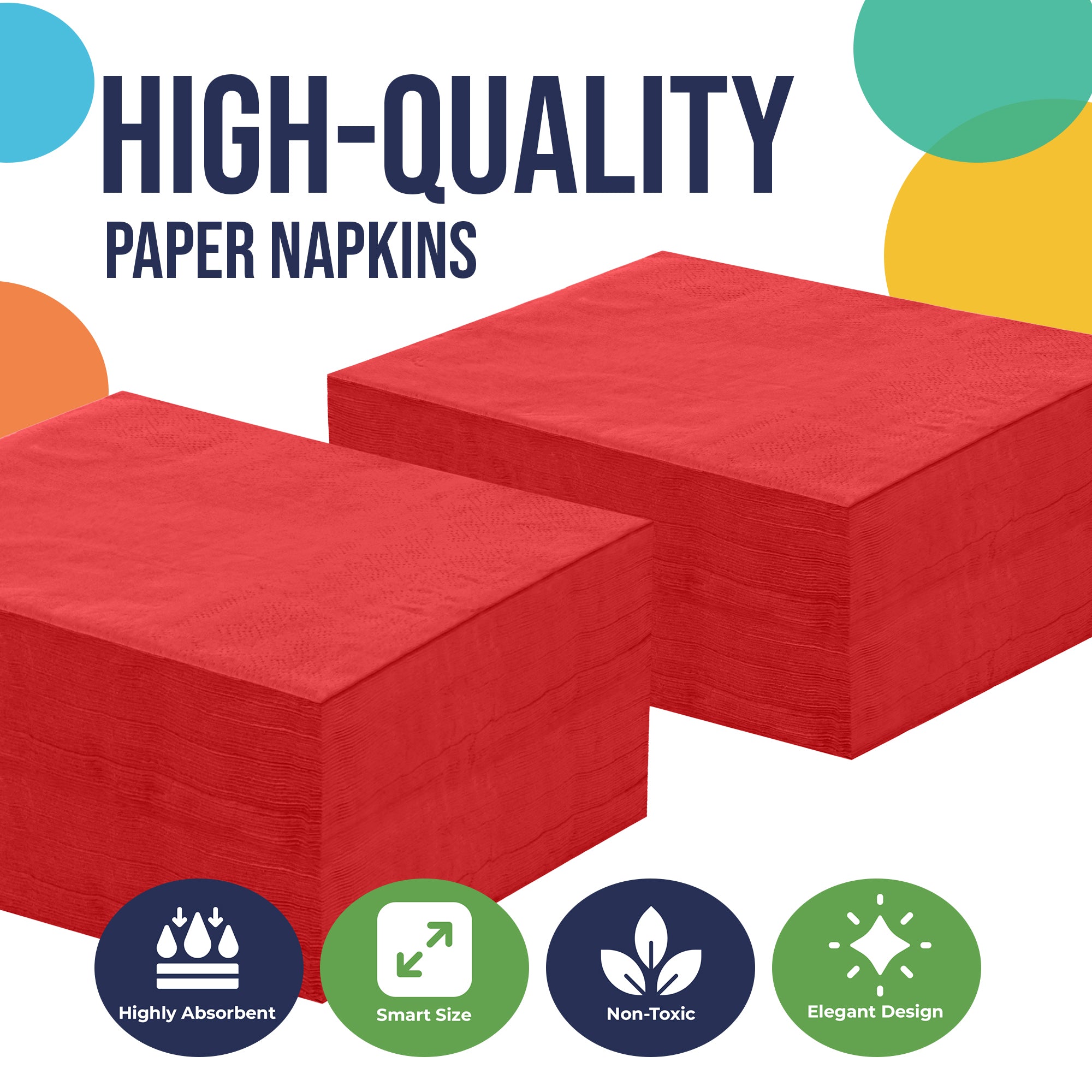 Red Beverage Napkins - 4.75 in. x 4.75 in. | 100 Count