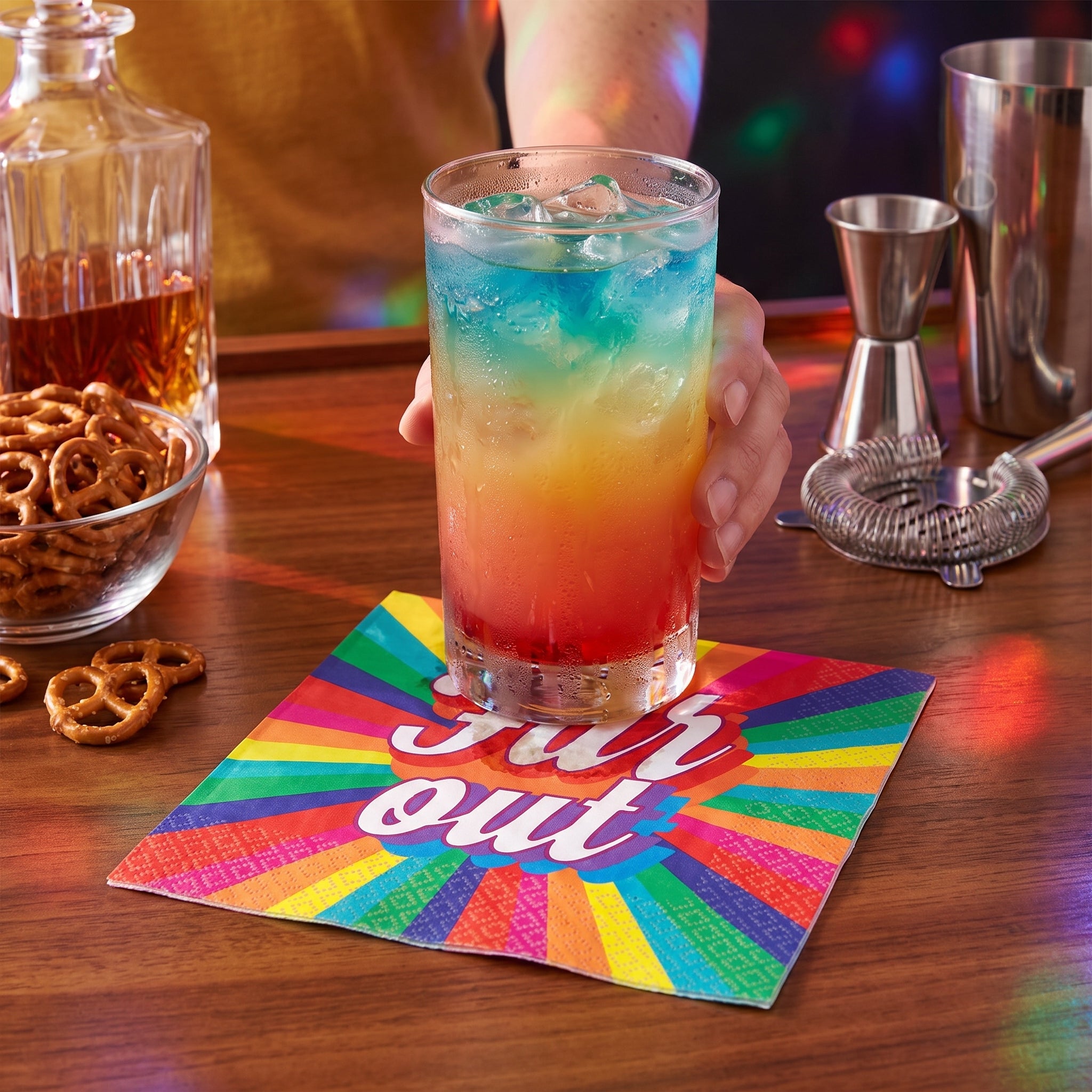 "Far Out" 70s Good Vibes Beverage Napkins, 16-Pack - 5 In. X 5 In.