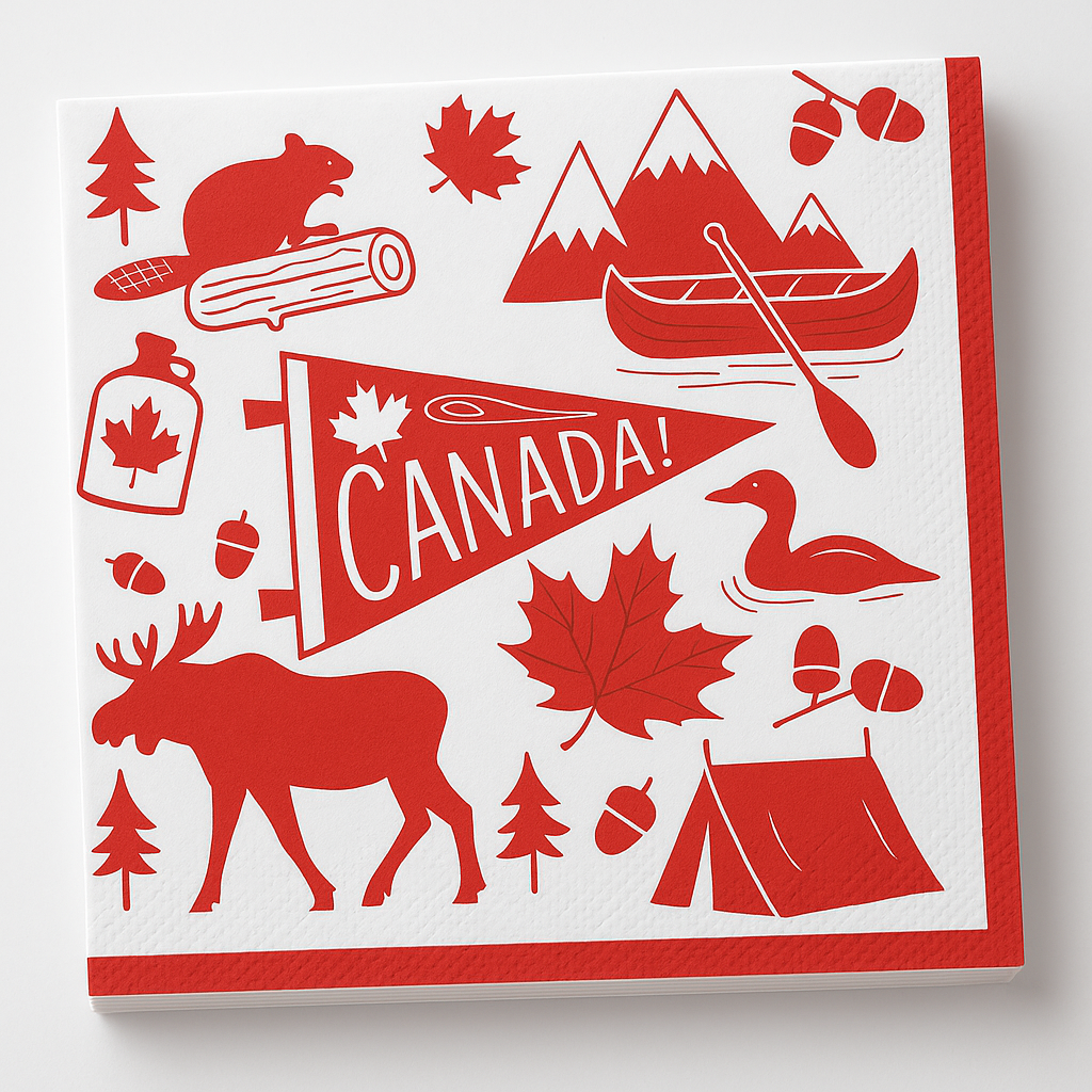 Canada Day Luncheon Napkins - 20 Pack of 2-Ply Paper - 6.5 In. X 6.5 In.