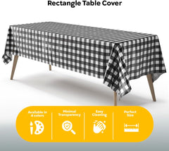 Black Gingham Plastic Table Cover - 54 In. x 108 In.
