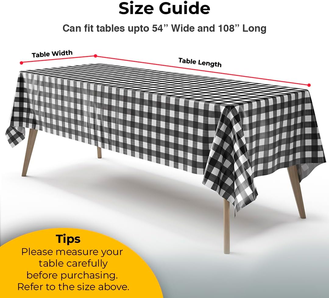 Black Gingham Plastic Table Cover - 54 In. x 108 In.