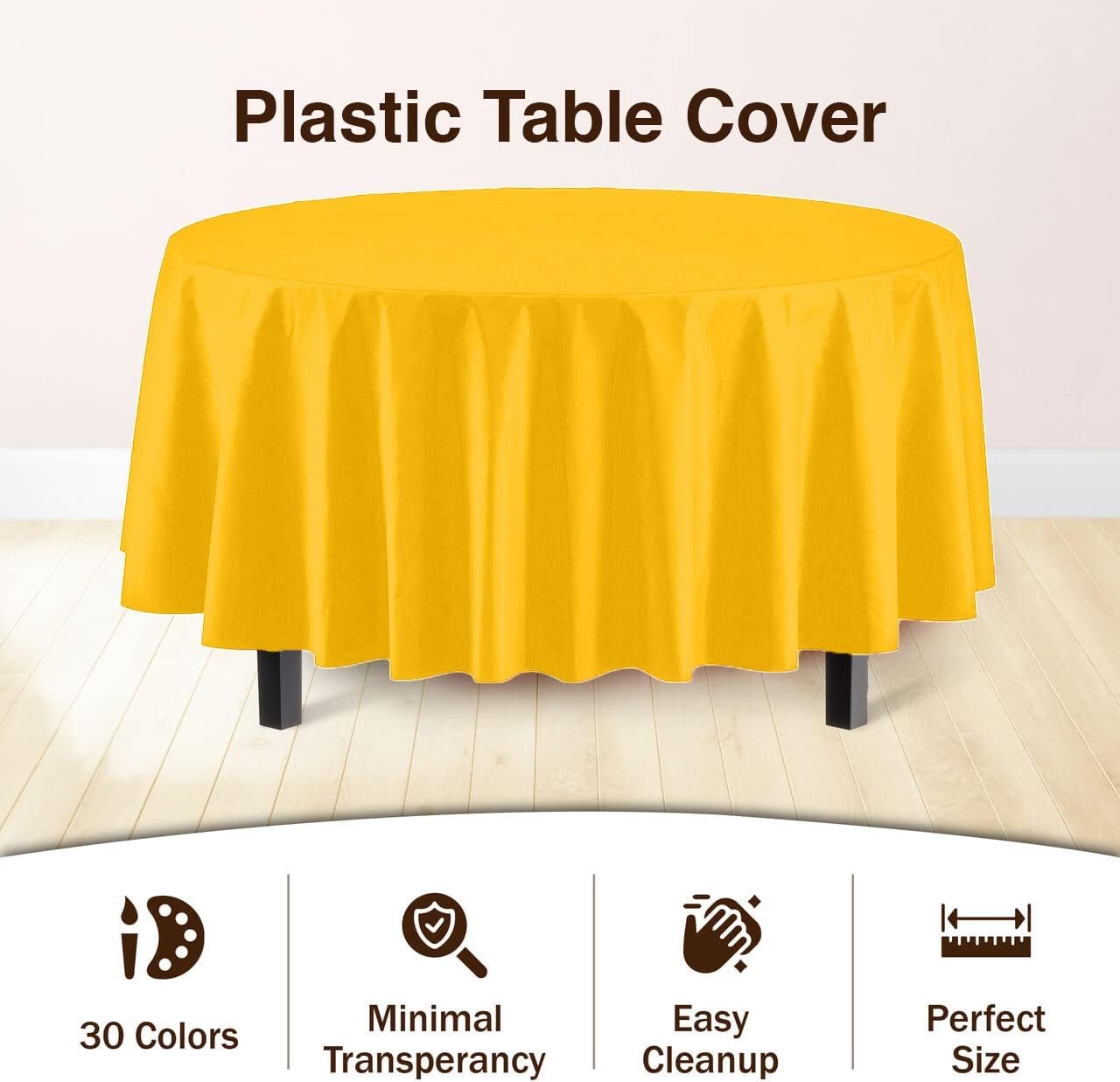 Premium Round Yellow Plastic Table Cover | Case of 96